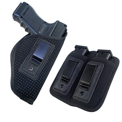 Concealed Neoprene IWB Handgun Holster Holder + Metal Clip Double Magazine Pouch