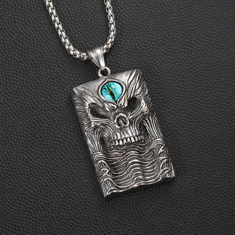 Collar colgante gótico de calavera de motociclista para hombre cadena de acero inoxidable plateada Foto 2 de 4