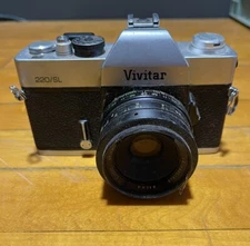 Vivitar 220/SL 35mm SLR Film Camera W/ 50mm Lens & Teleconverter WORKS Needs CLA