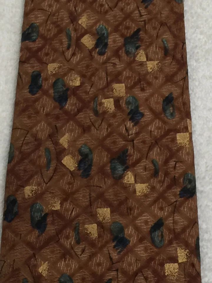 FERRELL CAÑA HOMBRE CORBATA MARRÓN METALIZADO RAYAS CRUZADAS 4x58 Foto 3 de 4