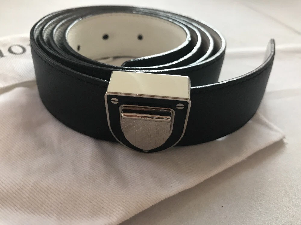 AUTHENTIQUE CEINTURE DIOR CUIR NOIR AVEC BOUCLE/FERMOIR EN FORME DE CRÊTE
