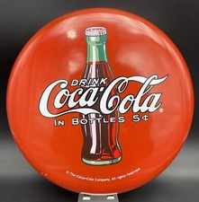 Coke Button 12&rdquo; Round Tin Sign Button Drink Coca Cola In Bottles 5 Cents