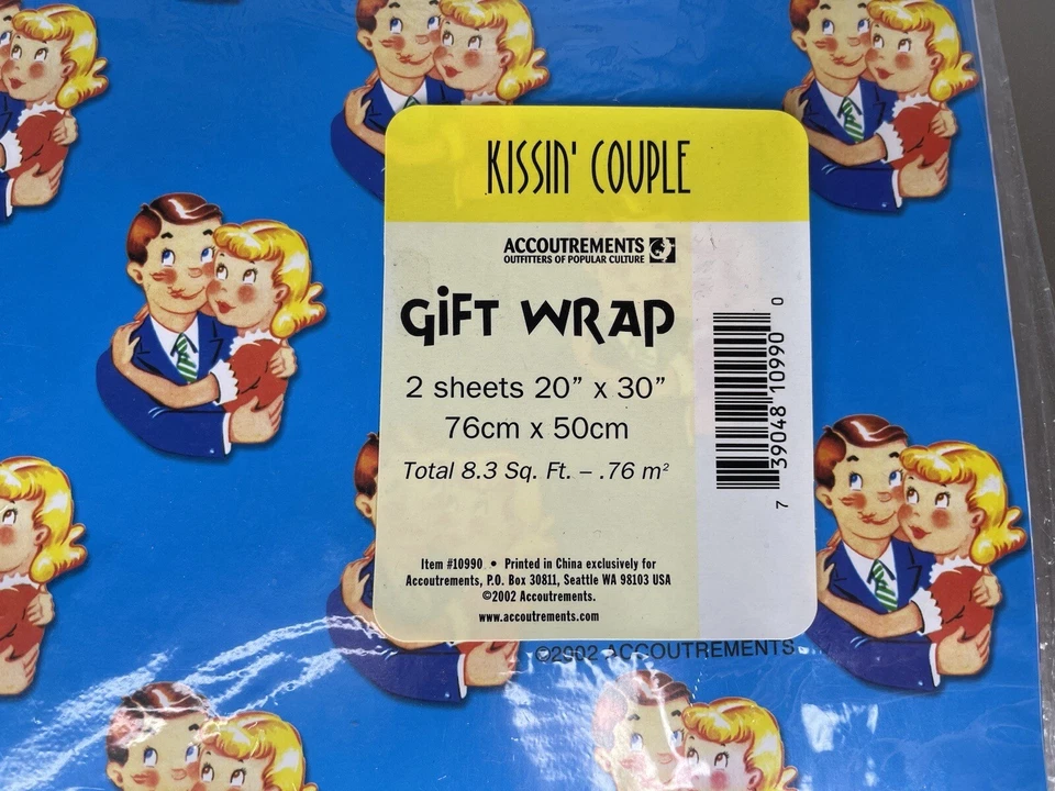 全新! 复古“接吻夫妇”礼品包装纸 2 张 8.3 平方英尺 — 第 3/3 张图片