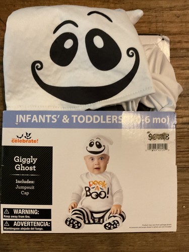 Giggly Ghost Peek A Boo Infant Costume Jumpsuit &Cap Size 0-6 Months