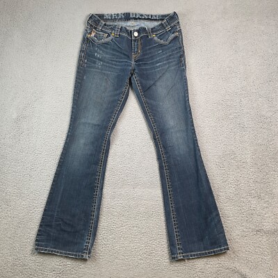 Mek Jeans Womens 29 (32x32) Blue Buckle Montana Easy Bootcut Distressed Denim