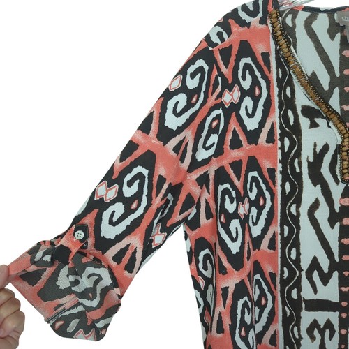 Túnica Chico's talla 2/L marrón coral geométrica manga larga lengüeta cuello en V - Imagen 5 de 17
