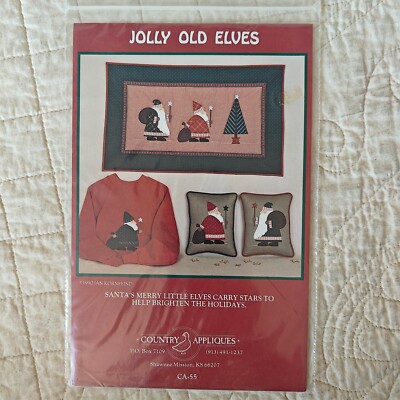1990 Vtg Jolly Old Elves Christmas Holiday Seasonal Applique Block Pattern