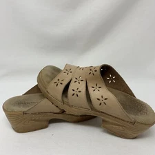 Women's Brown Flower Cut Shapes - Suede Leather Slip on Clogs (Size 8)