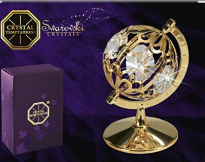 SWAROVSKI CRYSTAL ELEMENT STUDDED GLOBE FIGURINE 24K GOLD PLATED 