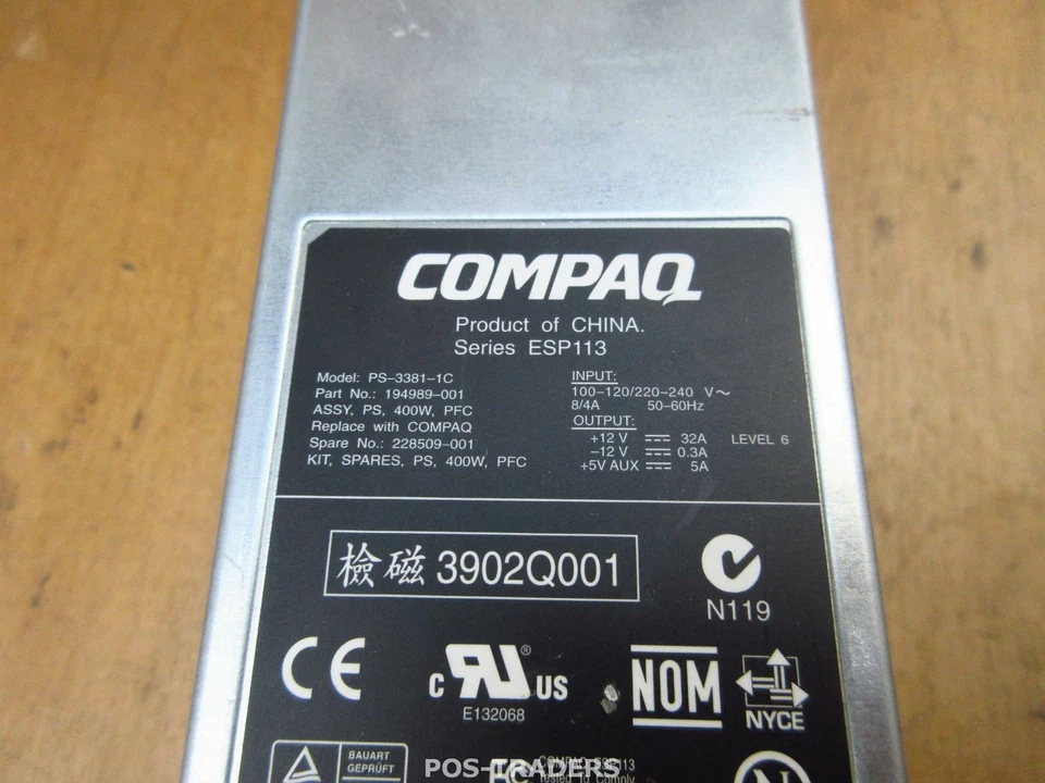 Compaq HP 194989-001 Proliant DL380 400W Power Supply PS-3381-1C PFC 228509-001 - Image 2 of 2