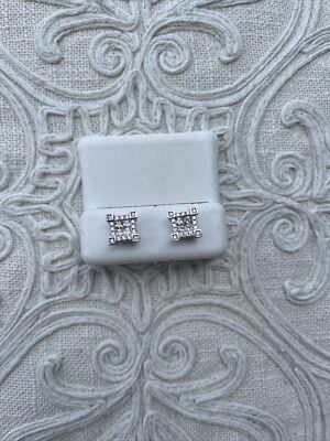 925 Sterling Silber CZ Quadrat Ohrstecker Halo Minimal Elegant Geschenk Neu