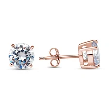 925 STERLING SILVER SOLITAIRE CZ PUSH BACK STUD EARRINGS ROSE GOLD PLATED
