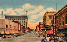 Linen Postcard Central Avenue and Fourth Street in Albuquerque, New Mexico
