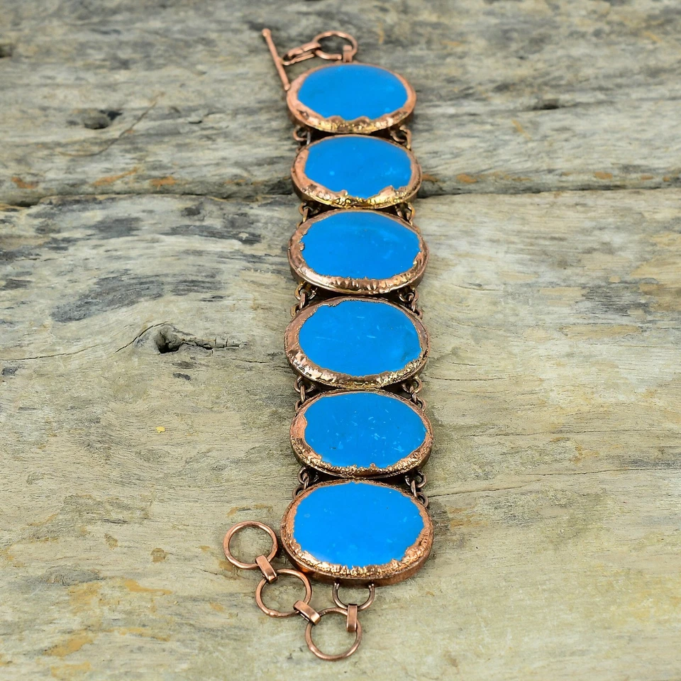 Спящая красавица бирюзовый камень медная цепочка жена электроформованный модный браслет - Изображение 3 из 4