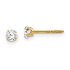 Madi K Kid's Earrings 14k Yellow Gold White CZ Post and Push Stud, 3mm