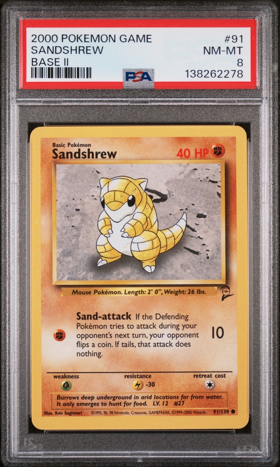 PSA 8 SANDSHREW 91 BASE SET II POKEMON MJ