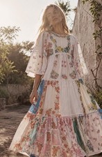 Zimmermann Clover Floral Patchwork Midi Dress Broderie Lace Trim White Size 1 S