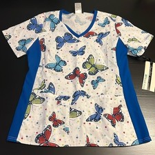 Cherokee Flexibles Butterfly Scrub Top Blue V-Neck Small 1912 BUBR NWT