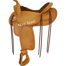 Hand Tooled Western Leather Saddle Horse Riding Ranch Trail Barrel Saddle Brow