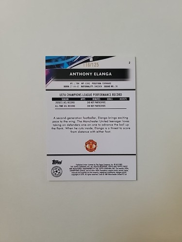 2021-22 Topps Finest Soccer Anthony Elanga Rookie #2 Purple 116/125 - SD2428 - Bild 2 von 2