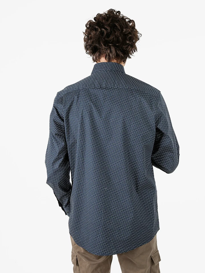 Ascot Sport Camicia da uomo con stampe in cotone elasticizzato - blu scuro - Immagine 2 di 4