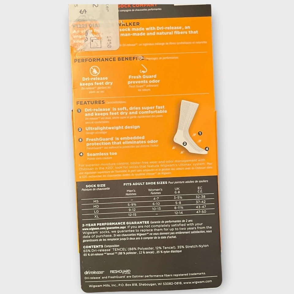 Calcetines Wigwam Diabetic Walker Cool Lite negros grandes para hombre 9-12 para mujer 10-13 Foto 3 de 3