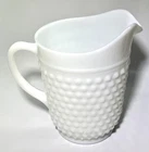 Vintage White Milk Glass Hobnail Pitcher With Handle 8" Tall