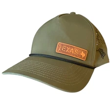 Branded Bills Texas Golf Hat Olive Green Lasercut Curved 5 Panel Snapback Patch