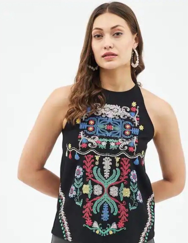 Zara Black Print Halter Top Size M