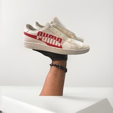 PUMA Smash v2 Men s Sneakers White Red Leather Low Top Casual Shoes Size 9
