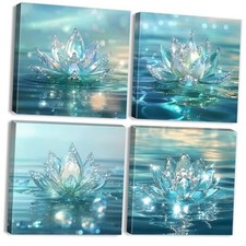 Lotus Flower Wall Art Teal Bathroom Wall Decor Zen Picture 12"L x 12"W Lotus01