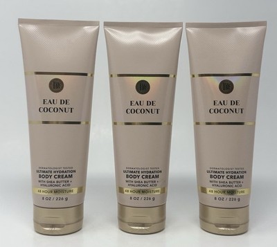 3 NEW Bath & Body Works Eau De Coconut Ultimate Hydration Body Cream Lotion 8oz