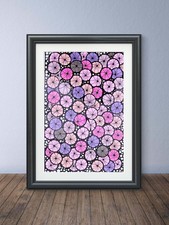 Original A4 handgezeichnete Blumenkunst - laminierte Illustration psychedelisch botanisch