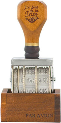 Roller Date Stamp, Rubber Stamp with Wooden Handle & Base, Date Stamper for DIY