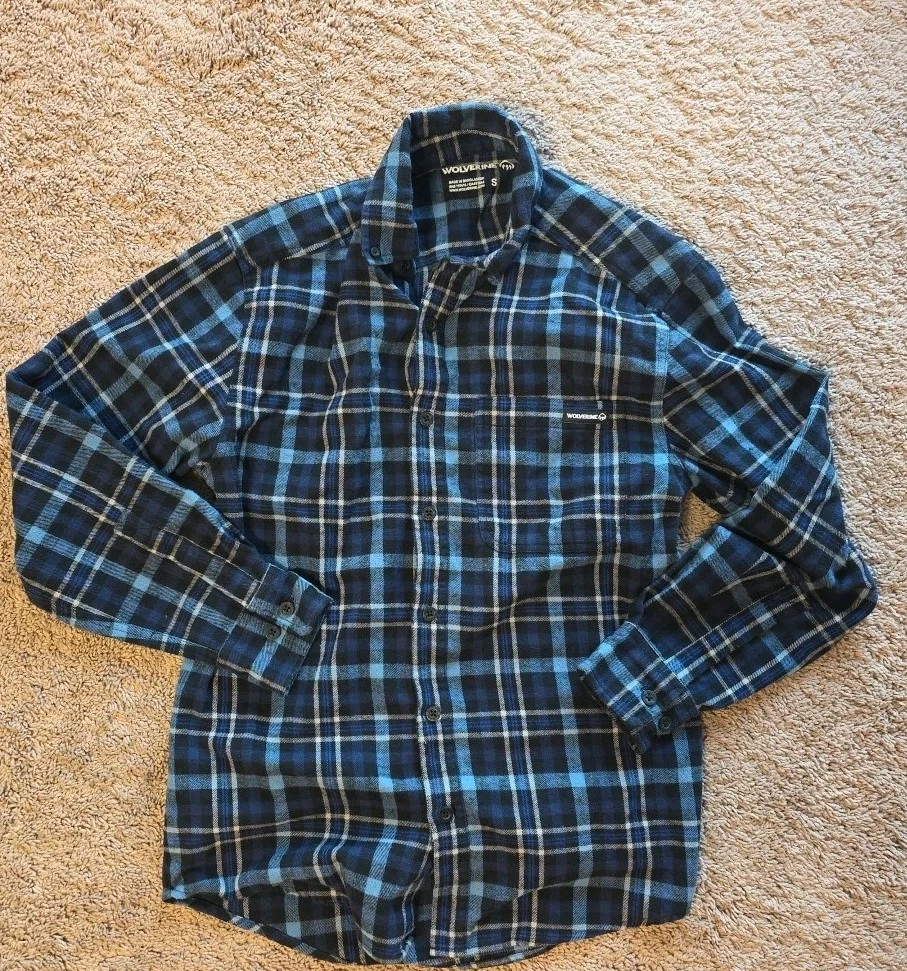 Wolverine Shirt Men's Medium Blue Flannel Outdoors Soft Workwear Fishing Gorp Sm