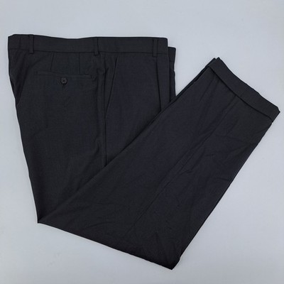 Hugo Boss Pleated Dress Pants Mens 38R Virgin Wool Charcoal Grey Cuffed Trousers