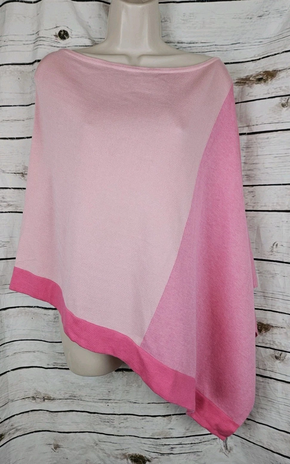 J McLaughlin Pink Sweater Poncho OS Cotton Blend Pullover Color Block