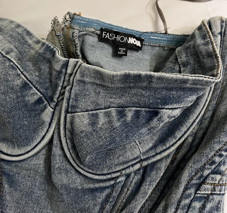 Moda Nova Denim Bustier Sin Tirantes Corsé Top Grande Y2K Deshuesado Años 90’s Grunge De Colección Foto 3 de 4