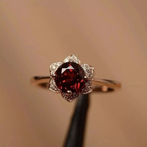 Authentic 2Ct Round Cut 14K White Gold Plated Lab-Created Red Garnet Halo Engagement Ring