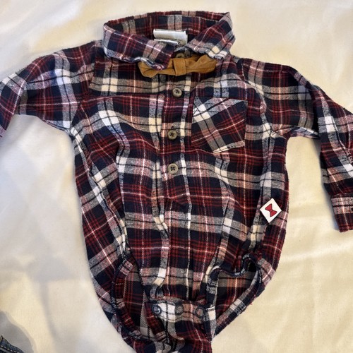 Boys Sz 0-3 Months Plaid Shirt Bow tie Suspenders Jeans Super Cute - Picture 4 of 5
