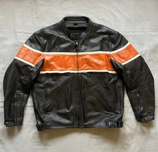 Men’s First Racing Motorcycle Leather Jacket Black & Orange men’s size 2XL