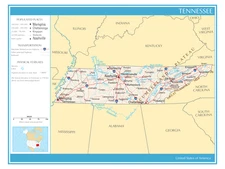 Map of the State of Tennessee United States of America Political Physical Poster