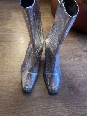 Zara Silver Stiletto Ankle Boots Size 7 EUR 40 - Image 1 of 4