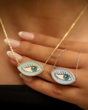 Gold & Silver Evil Eye Necklace Dainty Oval Pendant Minimal Jewelry