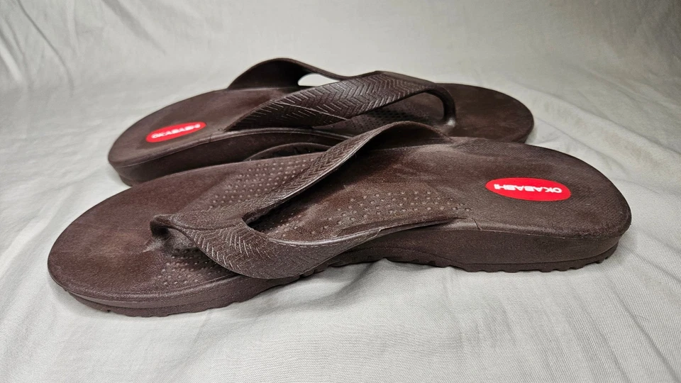 Sandalias abatibles Okabashi para hombre XL 10.5 11.5 tanga de goma marrón cómoda para caminar Foto 4 de 4