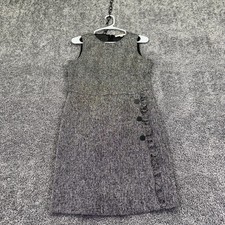LOFT Dress Womens 6 Gray Tweed Sheath Sleeveless Ruffle Button Career Work