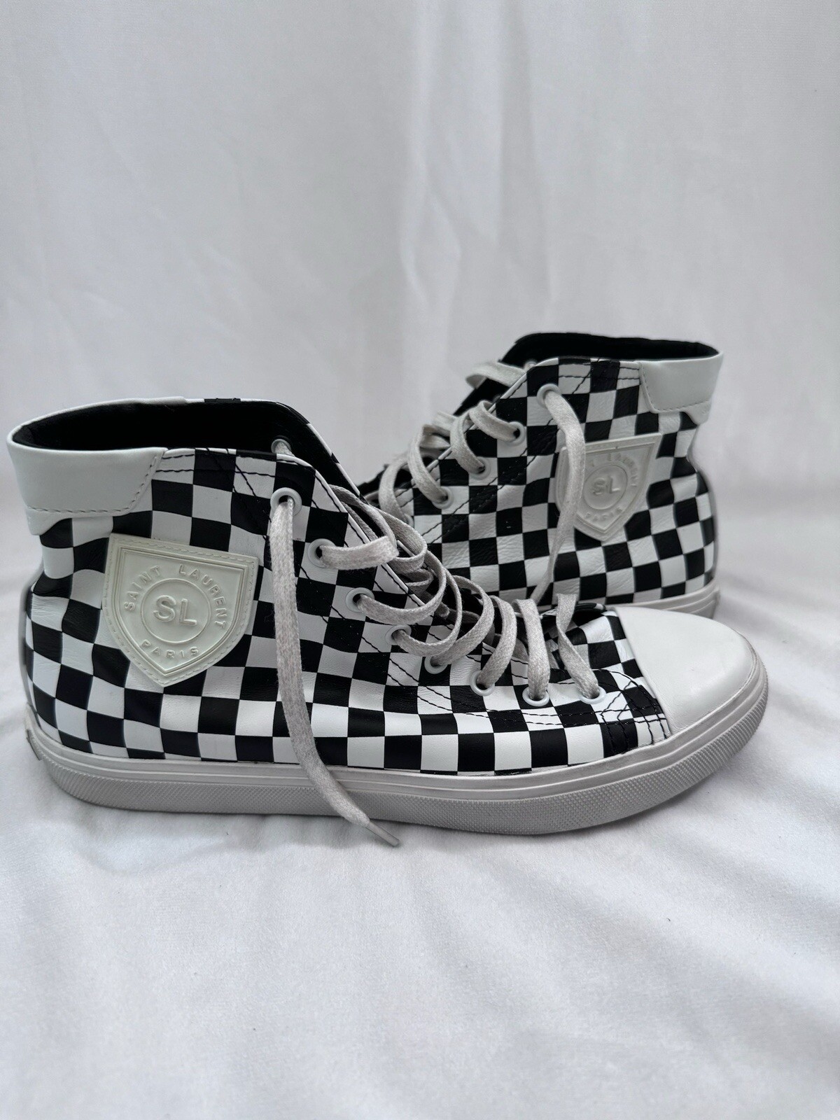 Sneakers alte Saint Laurent donna Bedford check pelle stringate taglia 39 5
