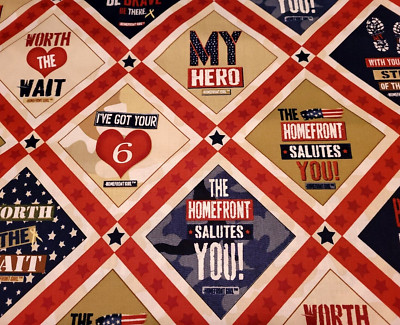 Be Strong Be Brave BTY Homefront Girl Quilting Treasures Faux Patchwork FLAWED