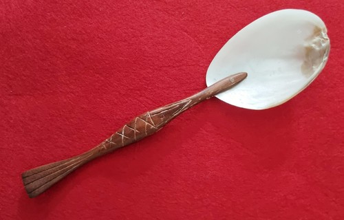 Cuchara grande de 9" con caparazón cuchara utensilio mango de madera para servir pescado caviar huevo fiesta - Imagen 6 de 17