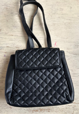 La Terre Quilted Vegan Leather Black Backpack Purse Pre-Owned in